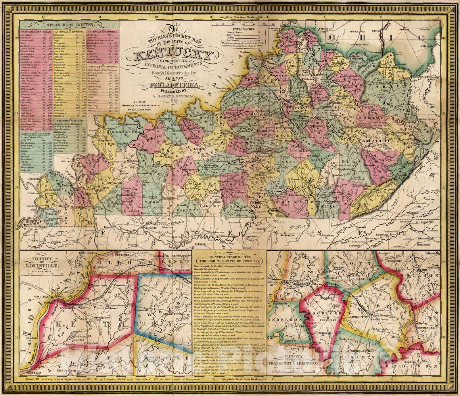 Historic Map : 1850 Kentucky - Vintage Wall Art
