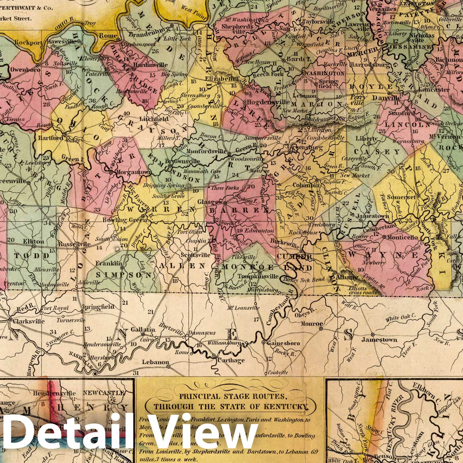 Kentucky - Road Map, 1850 - Historical Map Print