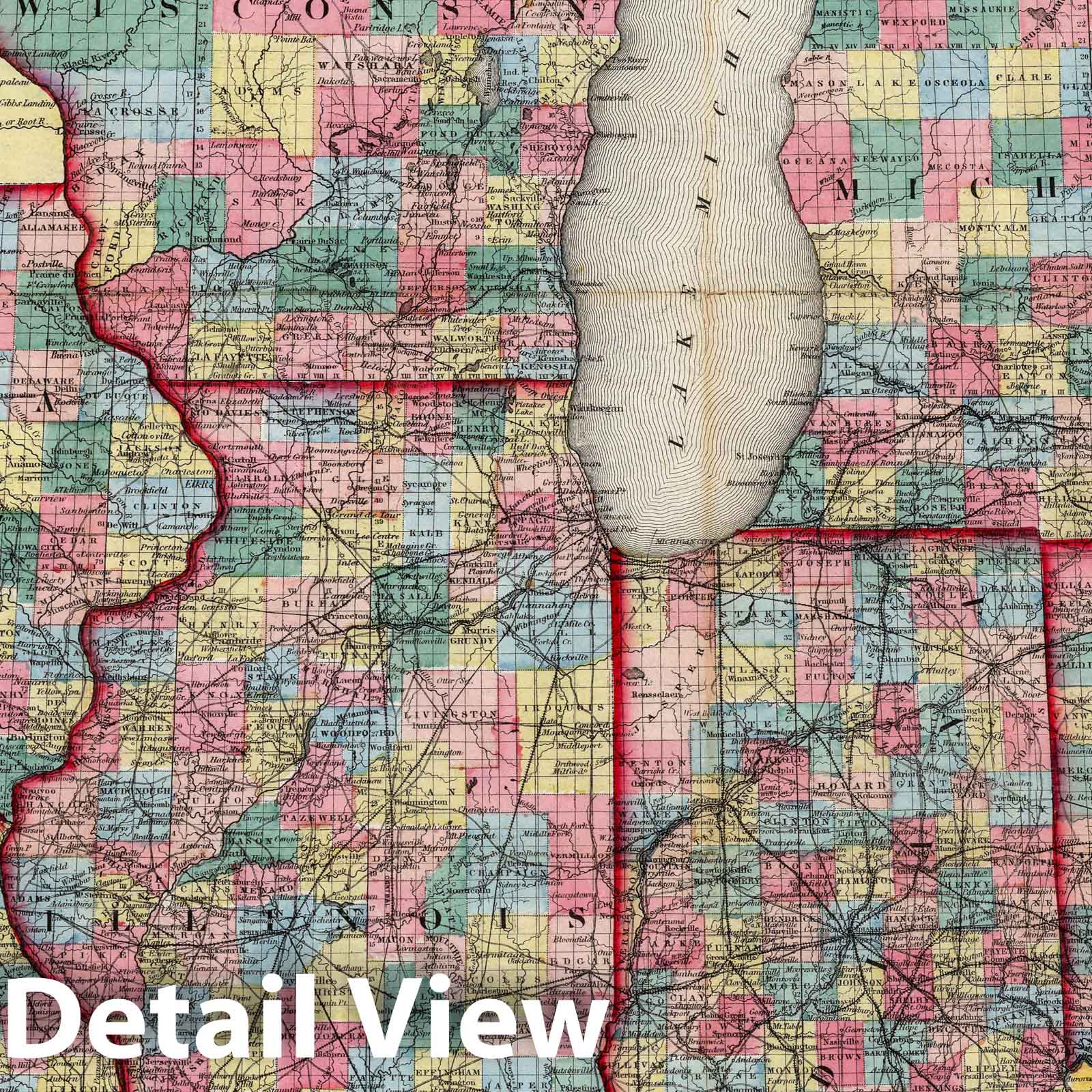 Ohio, Michigan, Indiana, Illinois, Missouri, Wisconsin and Iowa - Railroad Map, 1856