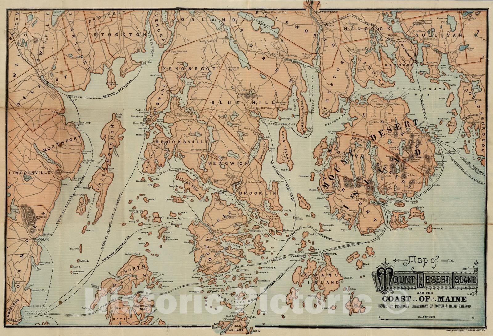 Historic Map : 1890 Mount Desert Island And Coast Of Maine - Vintage Wall Art