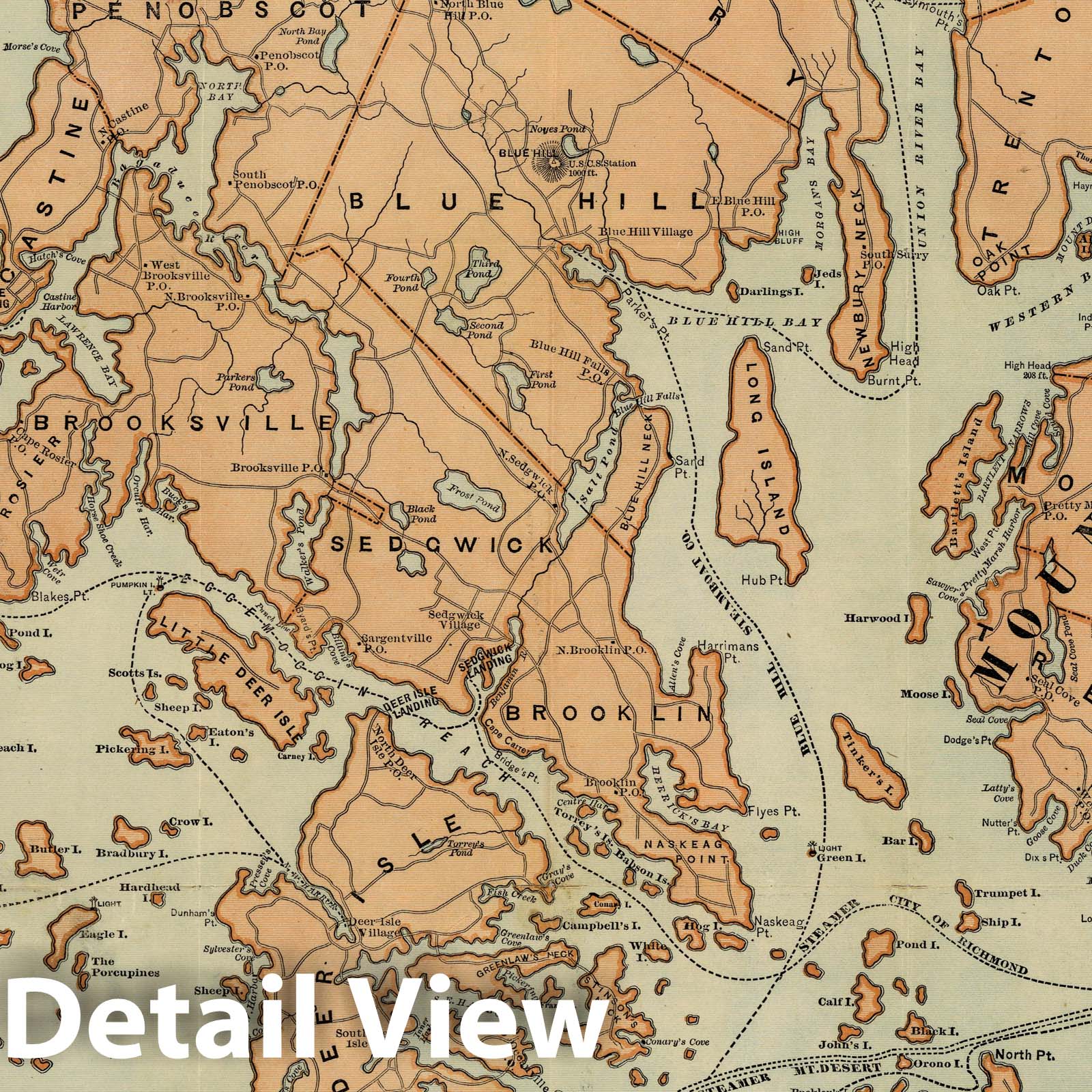 Mount Desert Island and Coast of Maine - Railroad Map, 1890