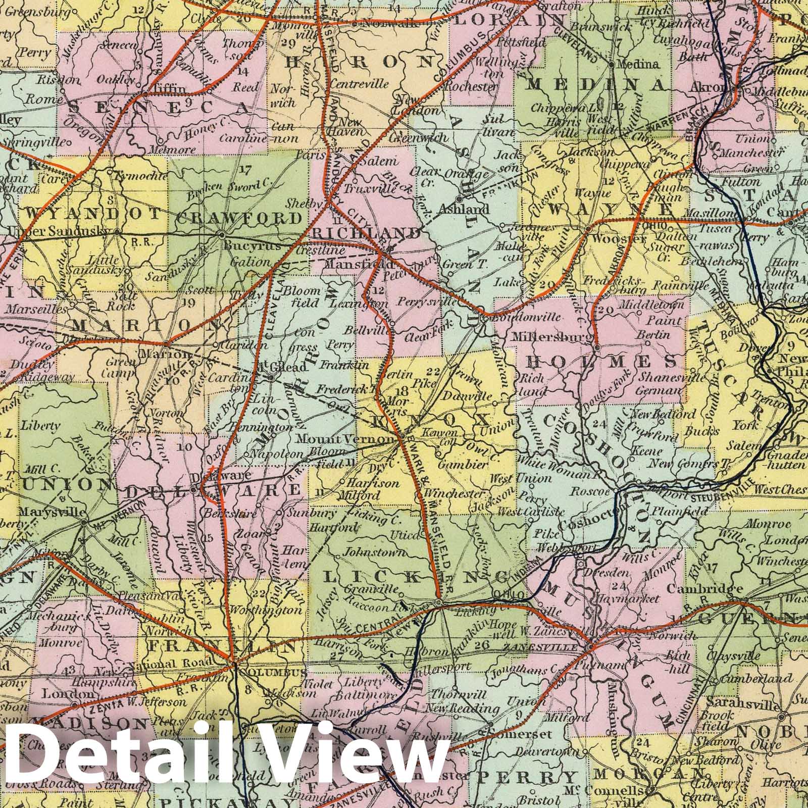 Ohio - Railroad Map, 1855 - Historical Map Print