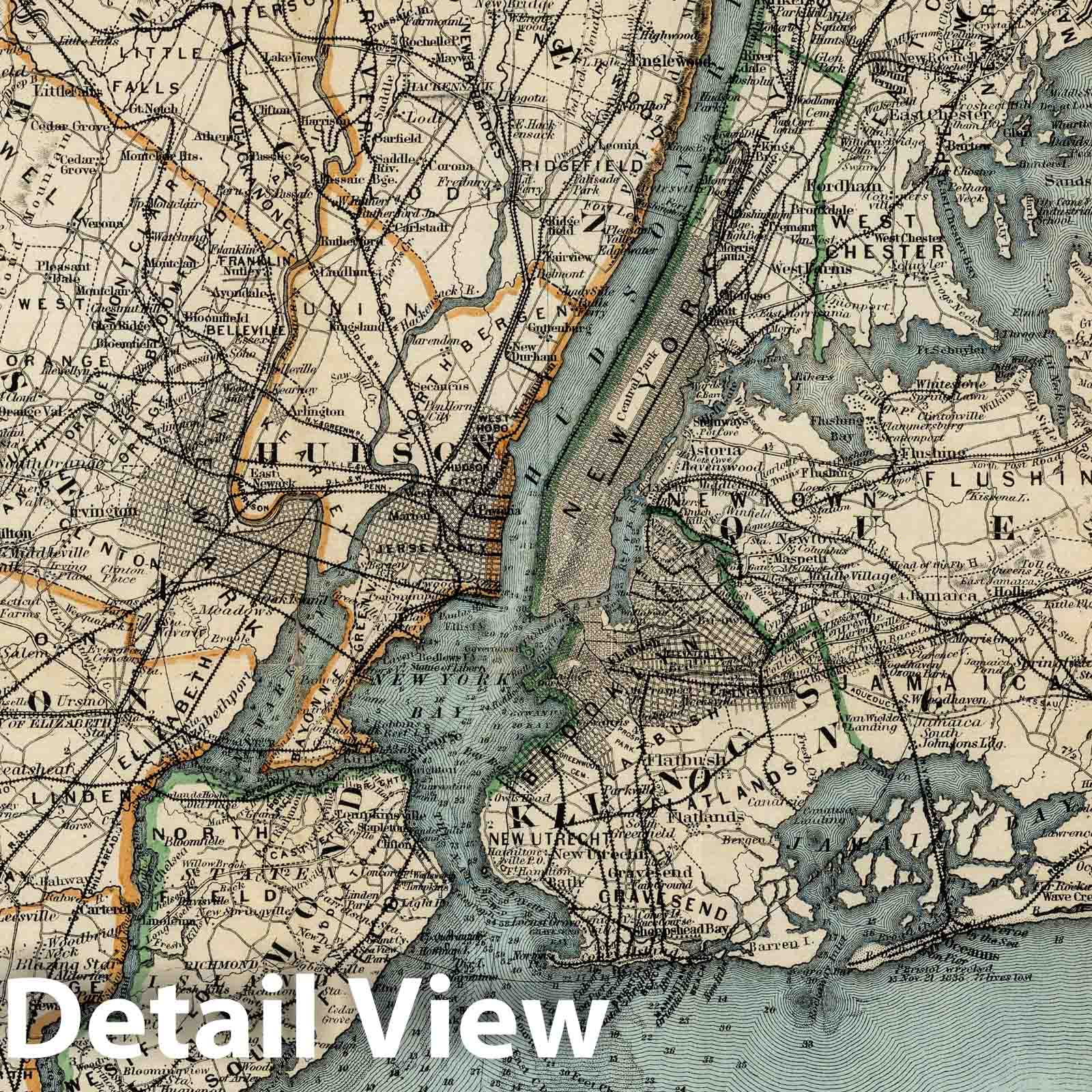 Region Around New York City - Nautical Chart, 1891 - Historical Map Print