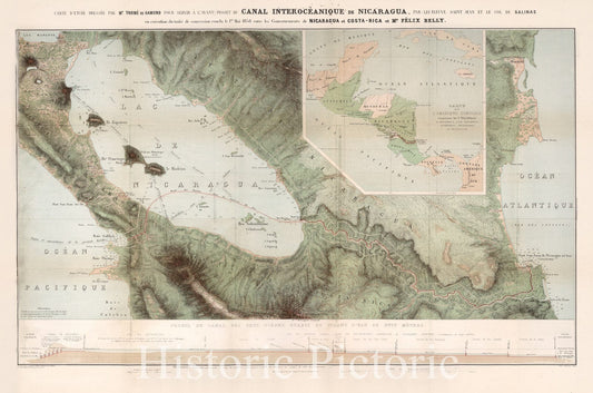 Nicaragua and Costa Rica - Canal Project with Central America Inset, 1858 - Historical Map Print
