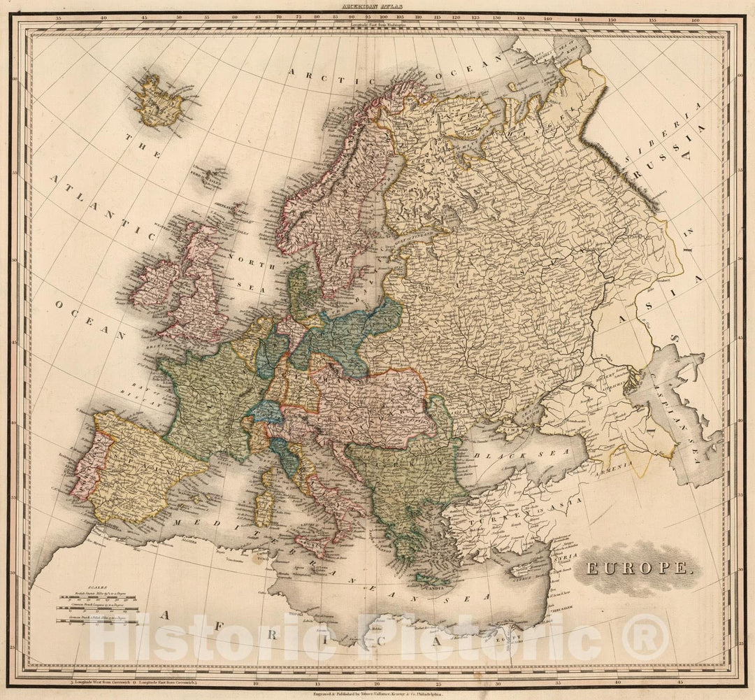 Historic Map : 1823 Europe. v2 - Vintage Wall Art