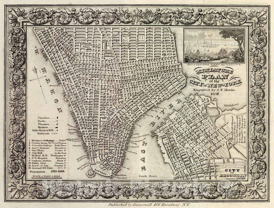 Historic Map : Guide Book - 1836 Miniature Plan of the City of New-York - Vintage Wall Art