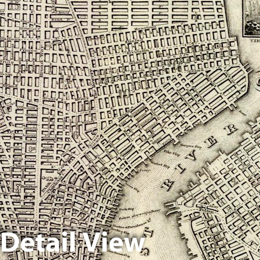 New York City - River Map, 1836 - Historical Map Print