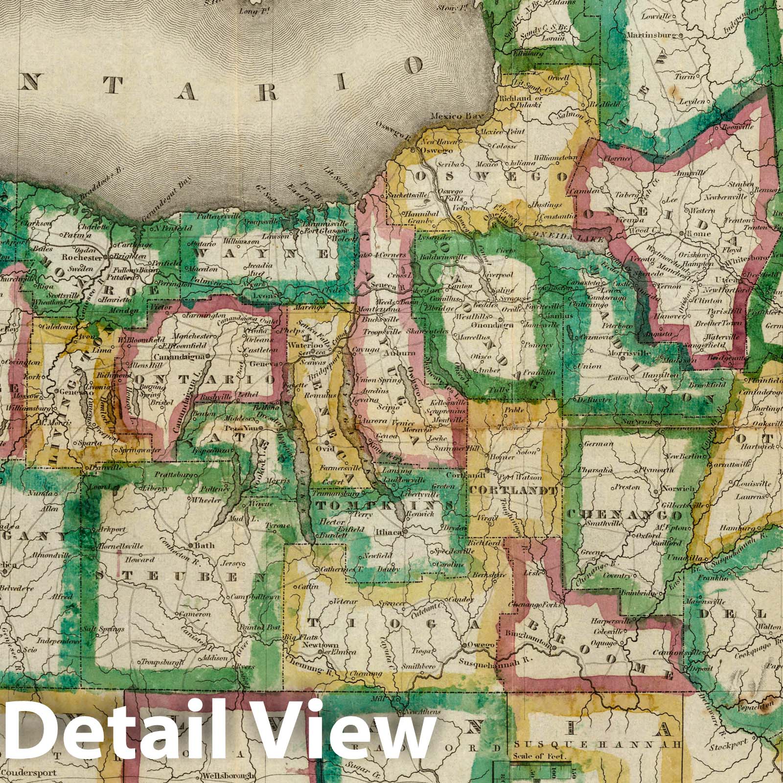The Tourist's Map of the State of New York - Canal Map, 1833 - Historical Map Print