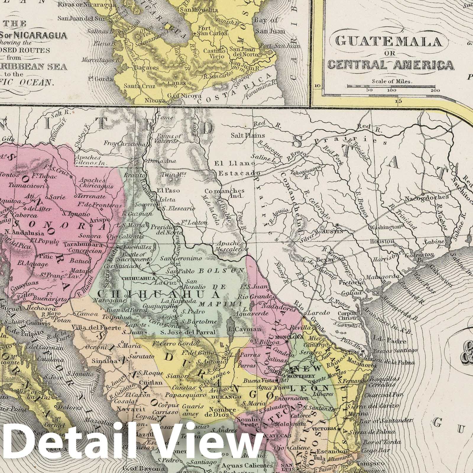 Mexico and Guatemala - Military Map, 1855 - Historical Map Print