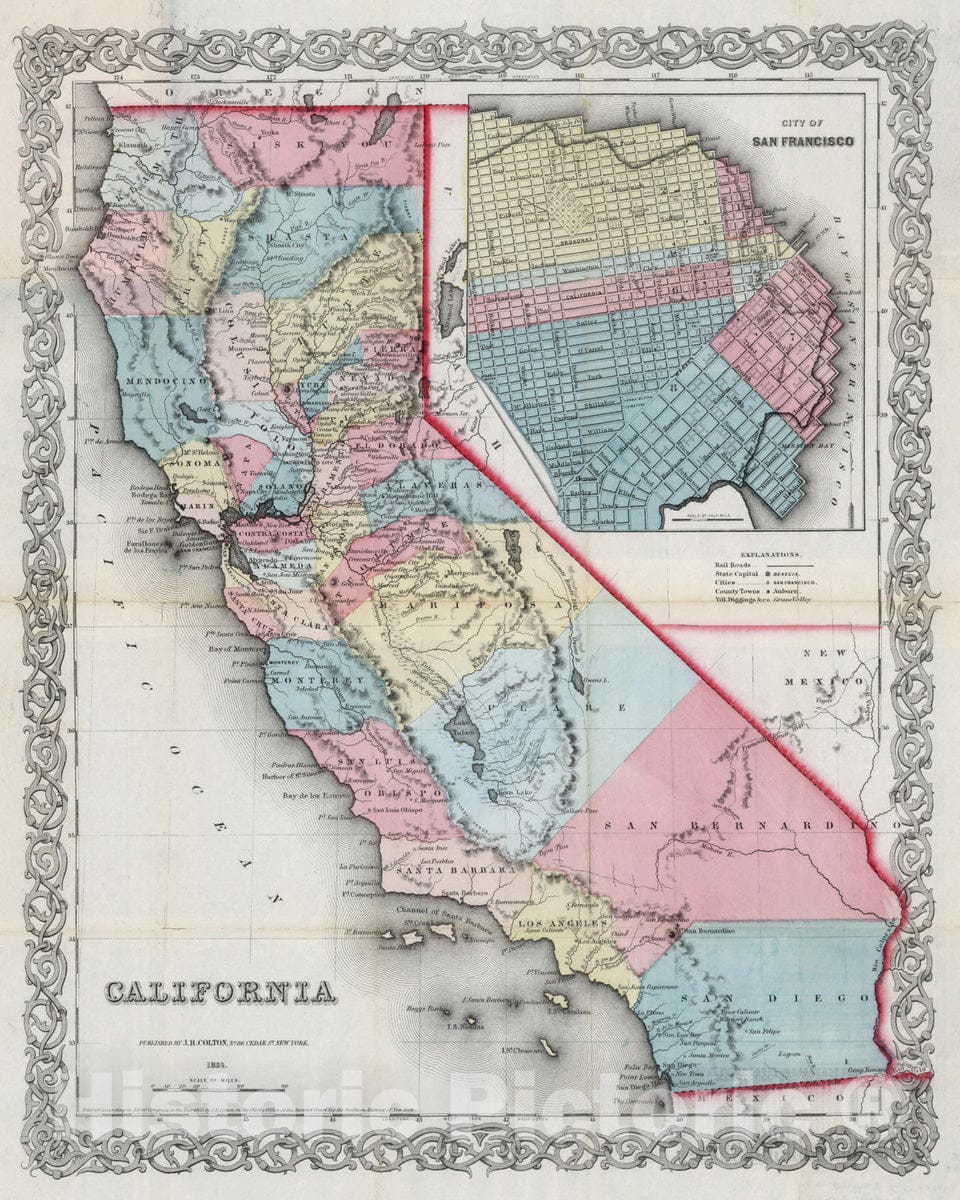 Historic Map : 1854 California - Vintage Wall Art