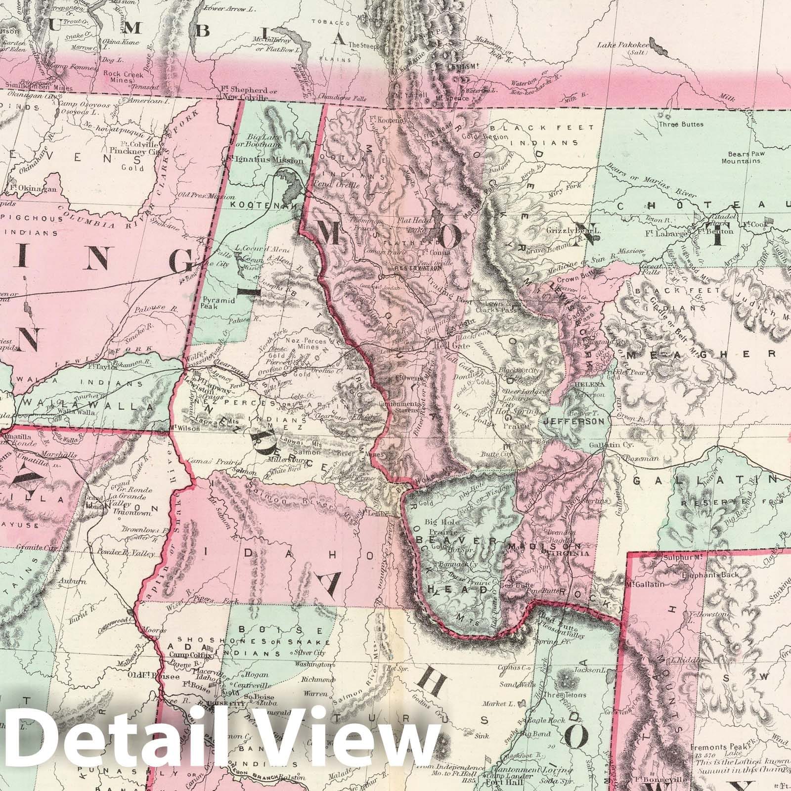 Oregon, Washington, Idaho, Montana & British Columbia 1874 Map Print