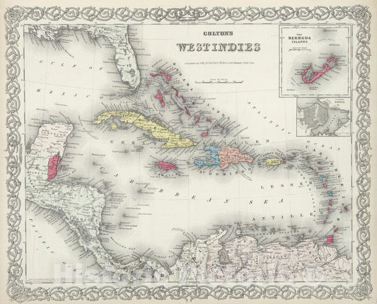 Historic Map : 1874 West Indies. - Vintage Wall Art