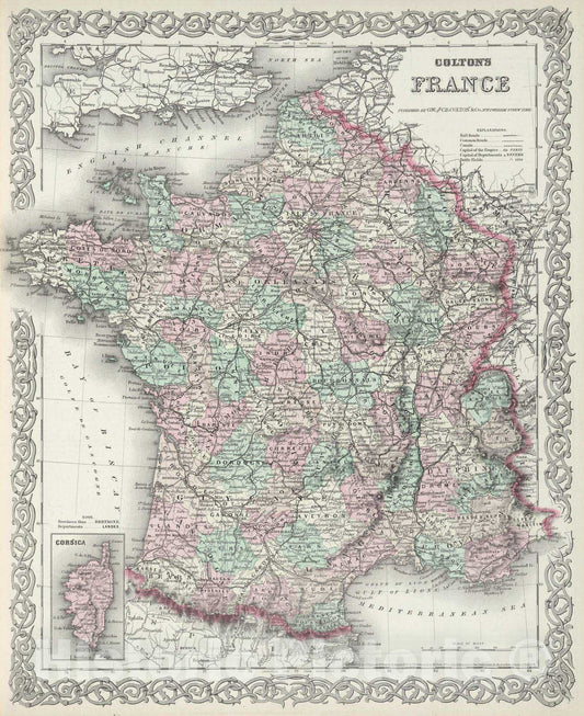 Historic Map : 1874 France. - Vintage Wall Art