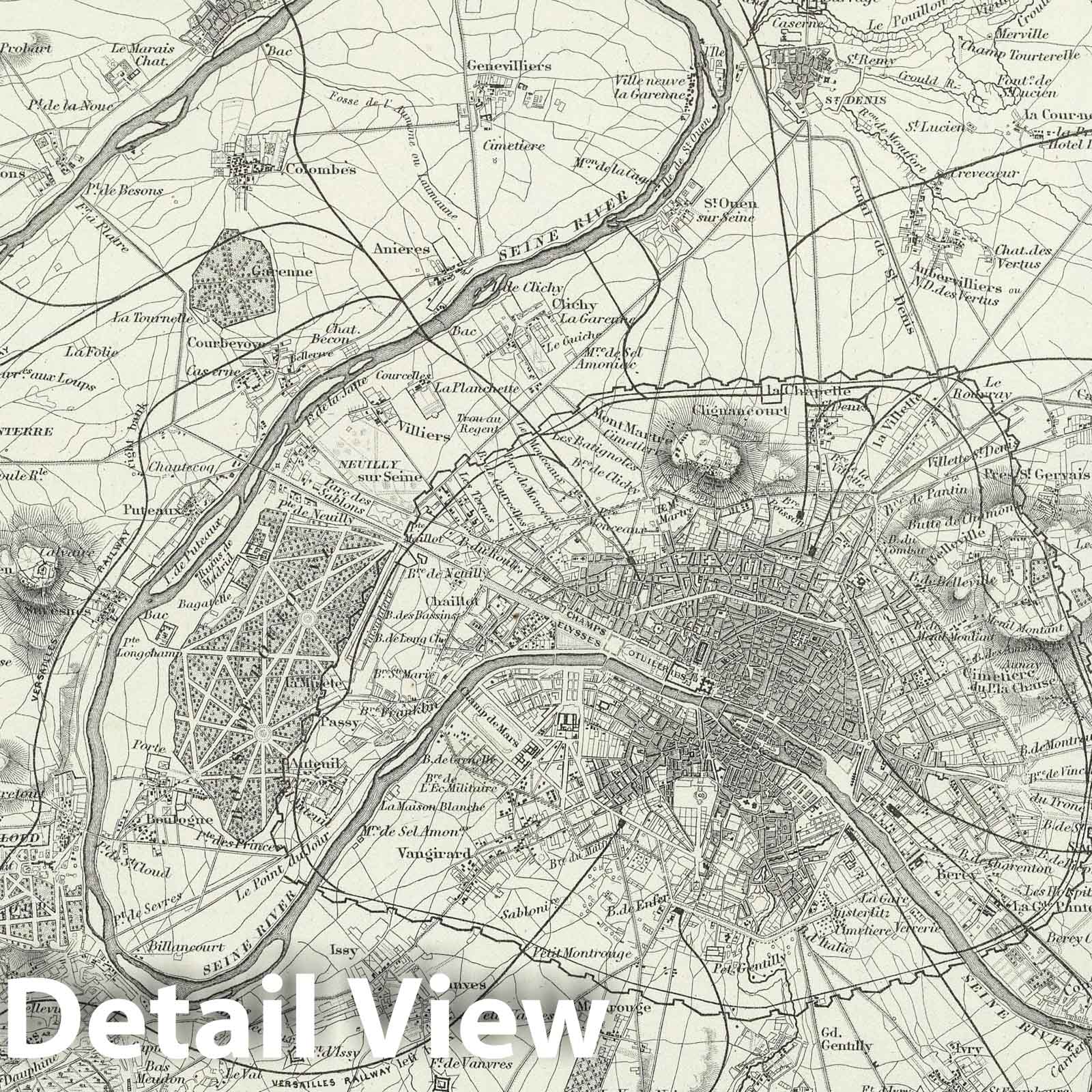Paris, France 1874 Historical Map Print