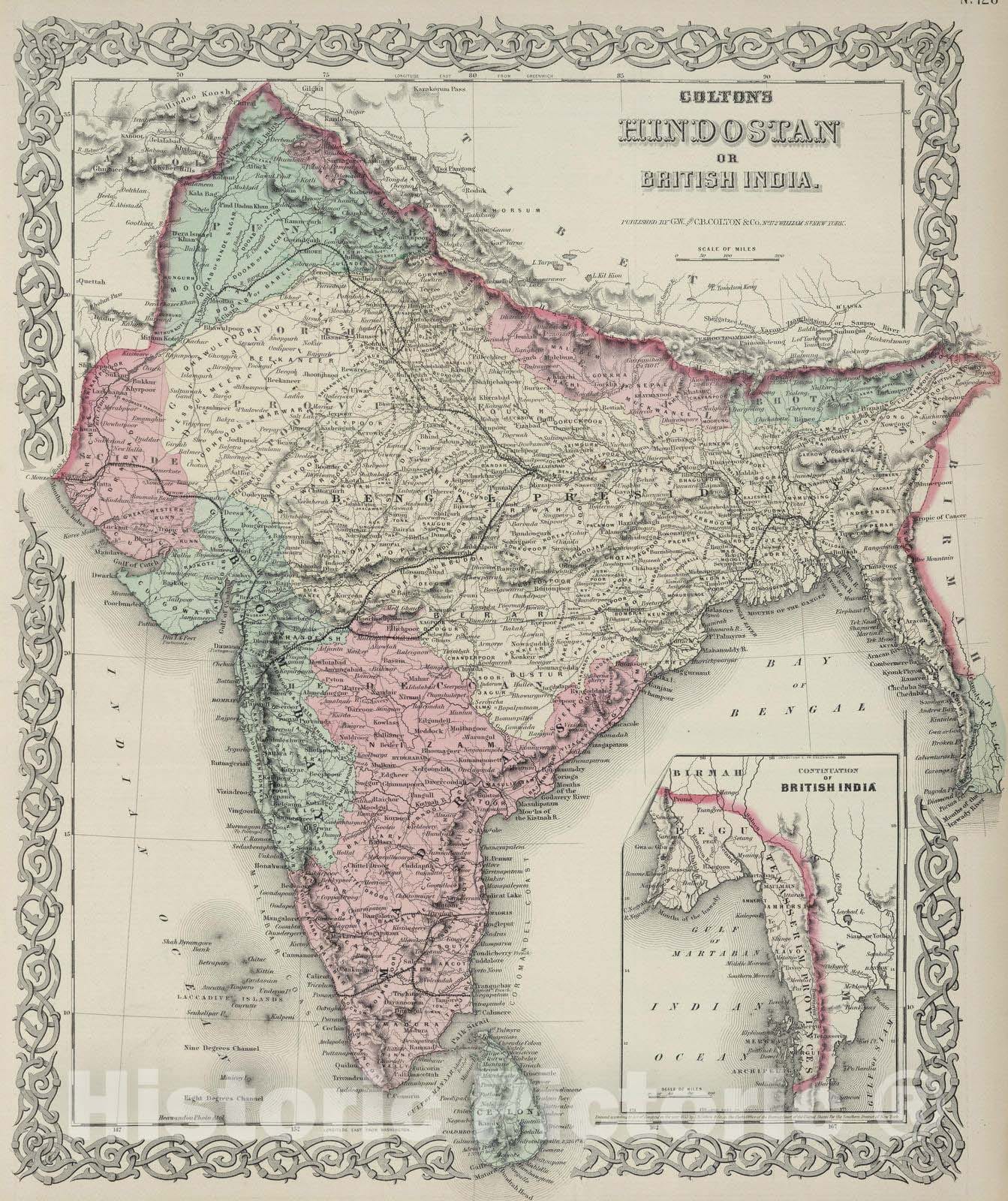 Historic Map : 1874 Hindostan. - Vintage Wall Art