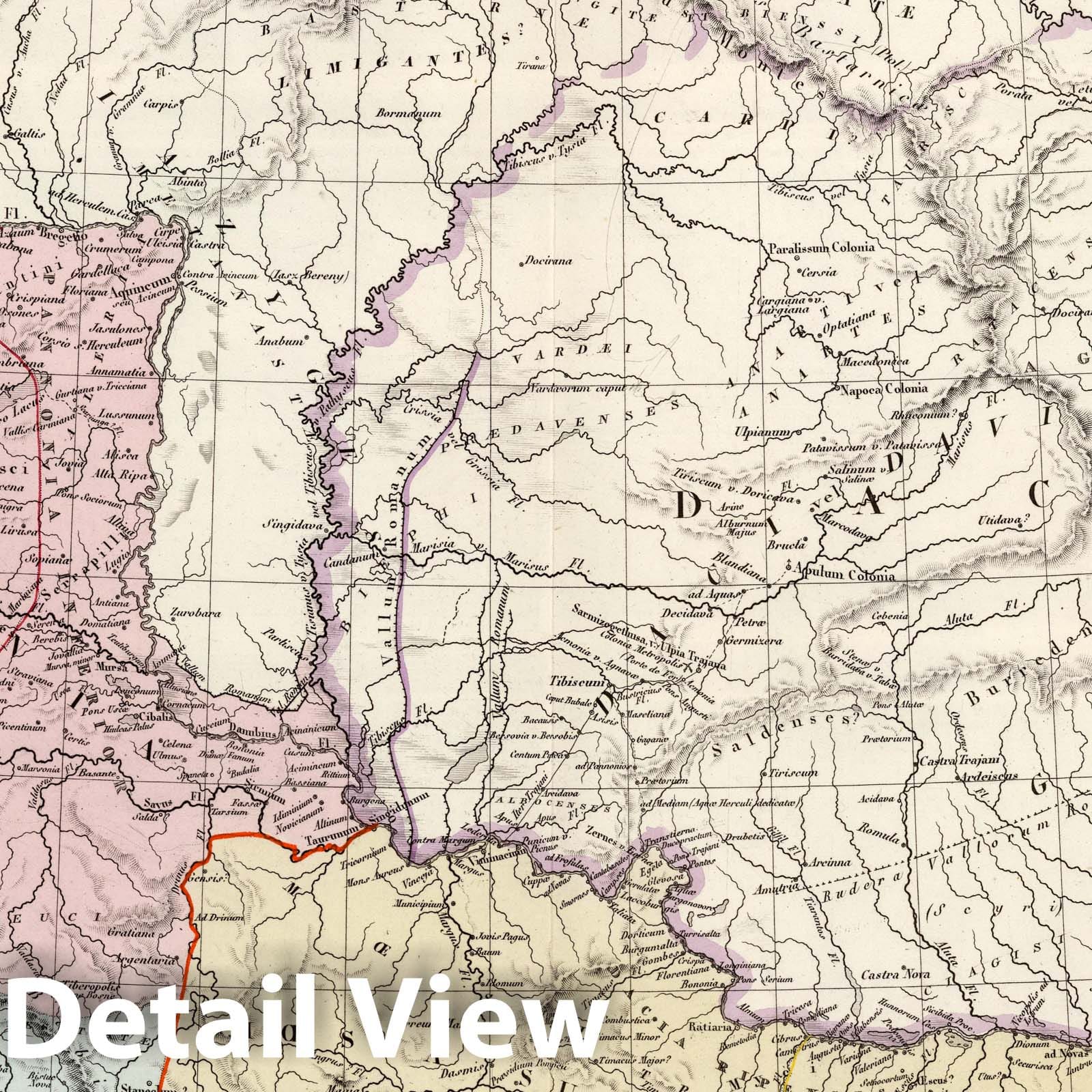 Ancient Dacia, Pannonia, Illyria, and Moesia, 1875 - Historical Map Print