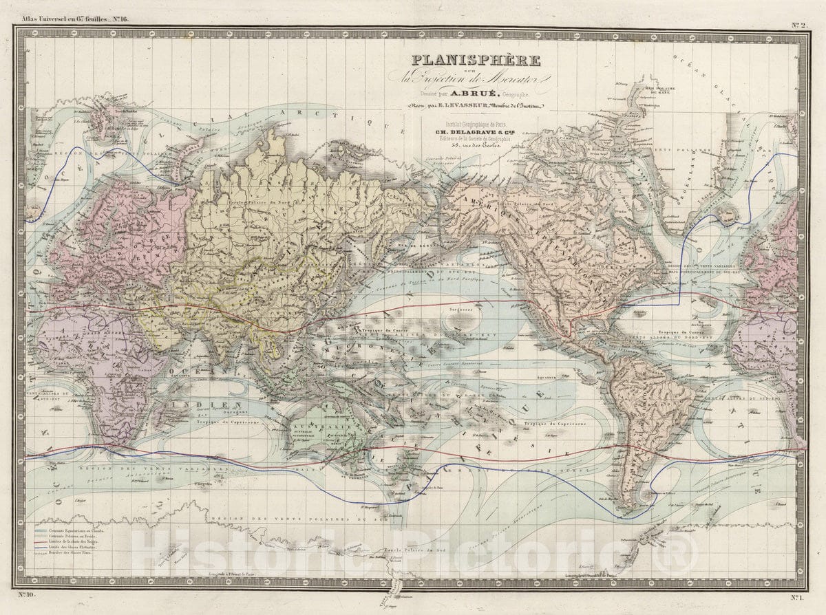 Historic Map : 1875 Planisphere sur la Projection de Mercator. - Vintage Wall Art