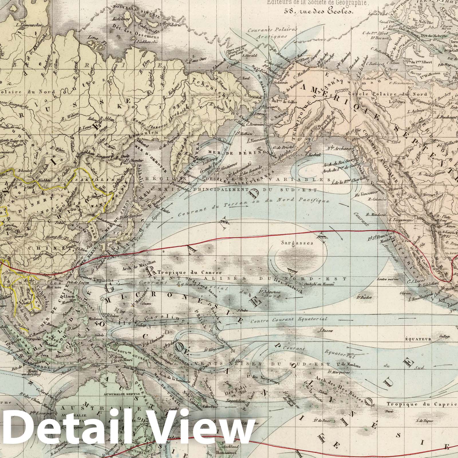 World Physical Map on Mercator Projection, 1875 - Historical Map Print