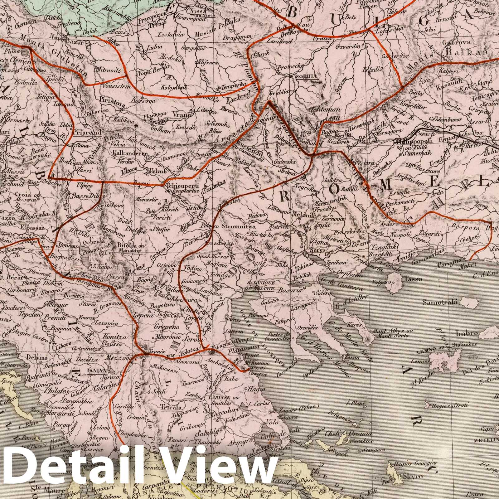 Turkey in Europe, Greece, Romania, Serbia, and Montenegro - Railroad Map, 1875