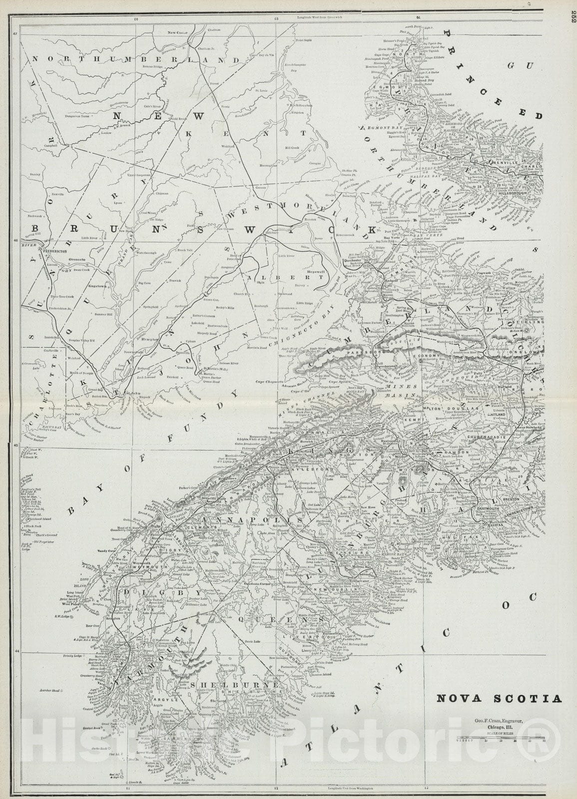 Historic Wall Map : 1889 Nova Scotia (western portion). - Vintage Wall Art