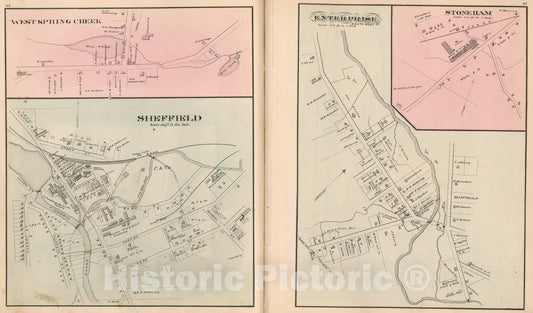 Historic Map : 1878 Sheffield. West Spring Creek. Enterprise. Stoneham, Pennsylvania. - Vintage Wall Art
