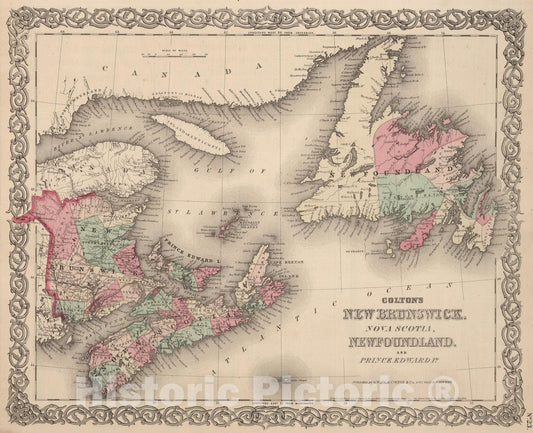 Historic Map : 1866 New Brunswick, Nova Scotia, Newfoundland. And Prince Edward Island. - Vintage Wall Art