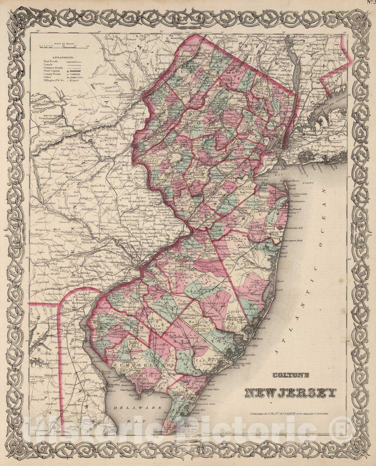 Historic Map : 1866 New Jersey. - Vintage Wall Art