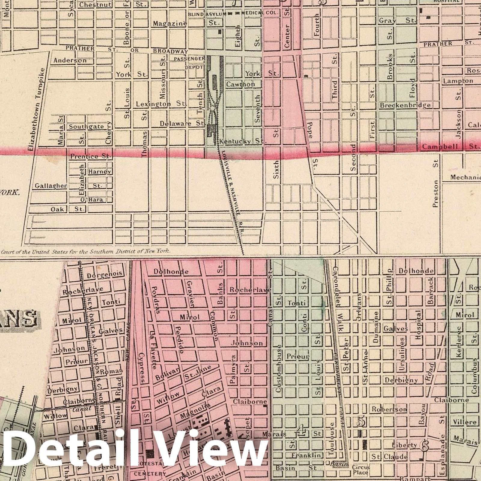 Louisville, Kentucky and New Orleans, Louisiana - Boundary Map, 1866