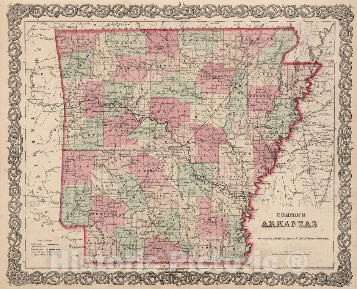 Historic Map : 1866 Arkansas. - Vintage Wall Art