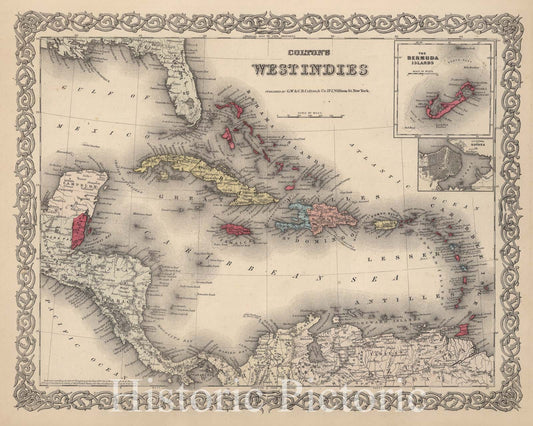 West Indies, Havana, and Bermuda Islands - Boundary Map, 1866