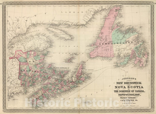 Historic Map : 1886 New Brunswick and Nova Scotia. - Vintage Wall Art
