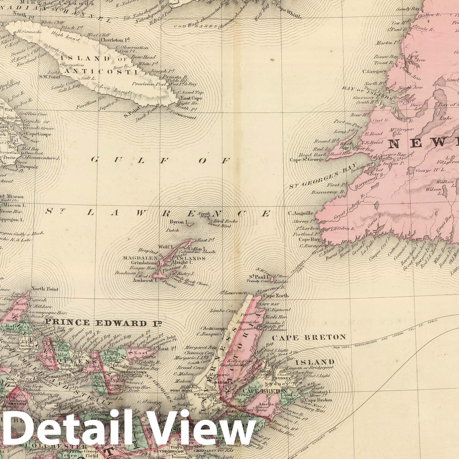 New Brunswick, Nova Scotia, Newfoundland, Prince Edward Island, Cape Breton Island - Railroad Map, 1886