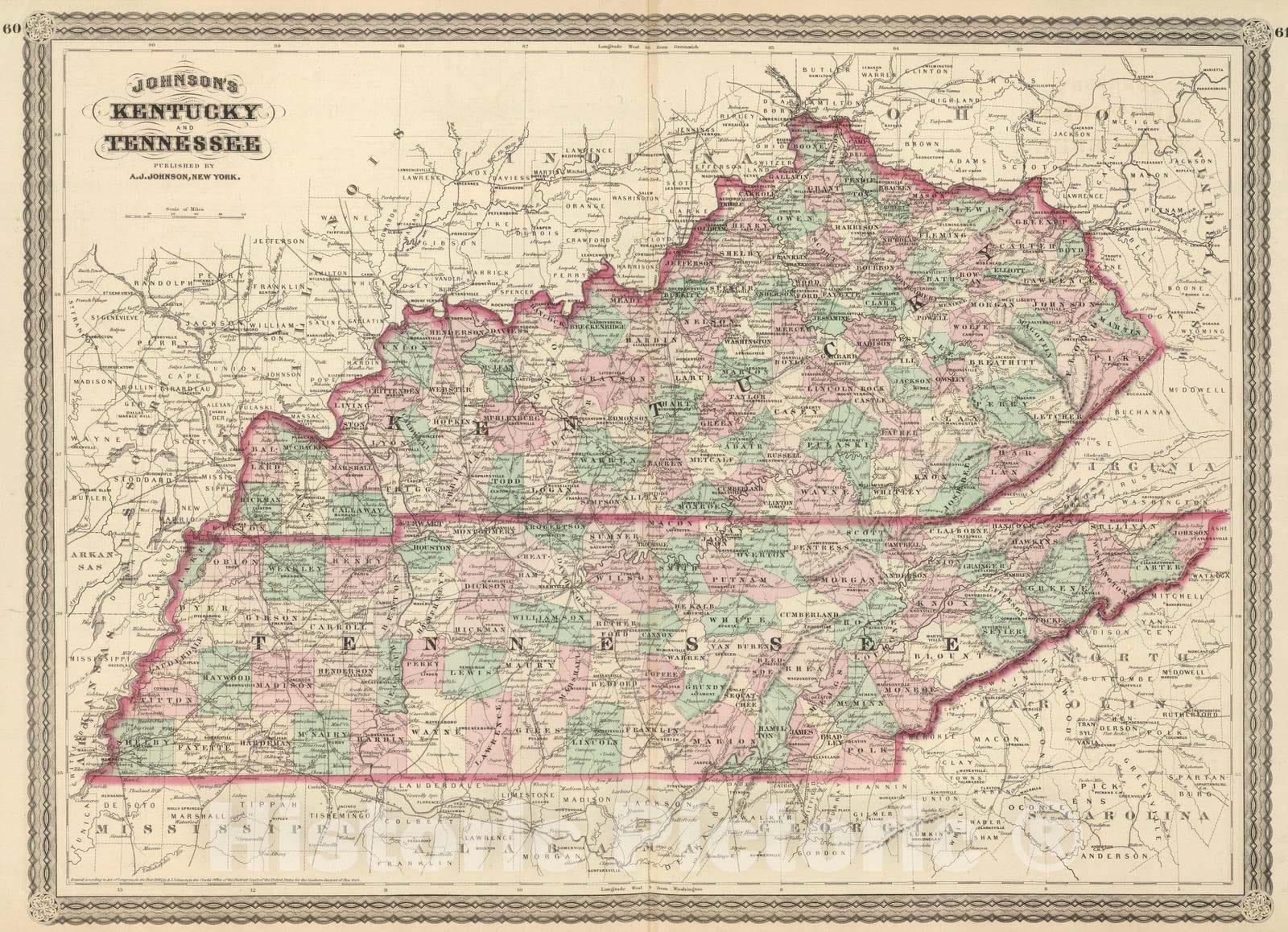 Historic Map : 1886 Kentucky And Tennessee. - Vintage Wall Art
