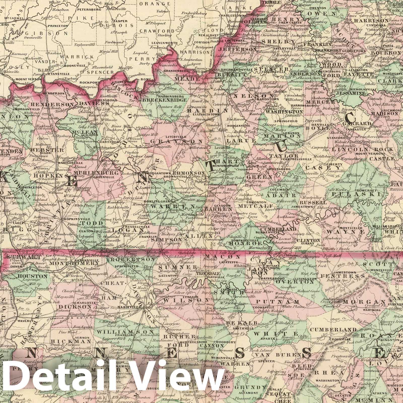 Kentucky and Tennessee - Railroad Map, 1886 - Historical Map Print