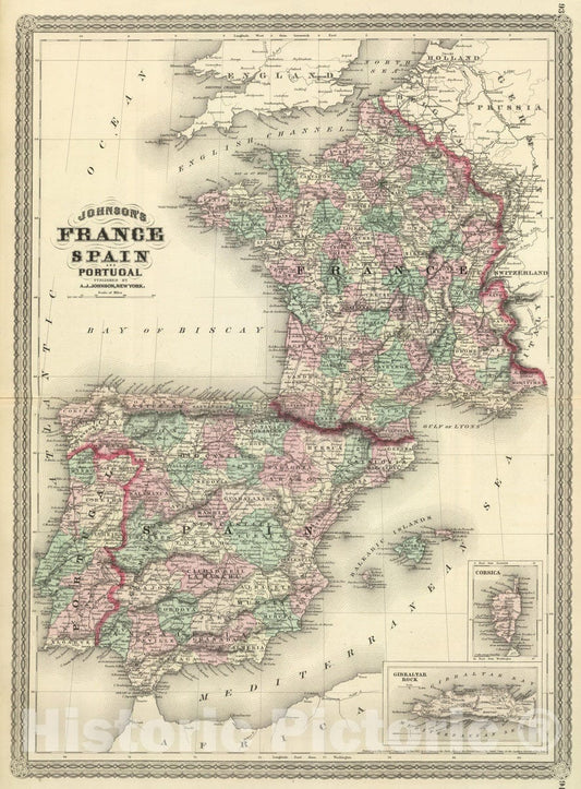 Historic Map : 1886 France, Spain, and Portugal. - Vintage Wall Art