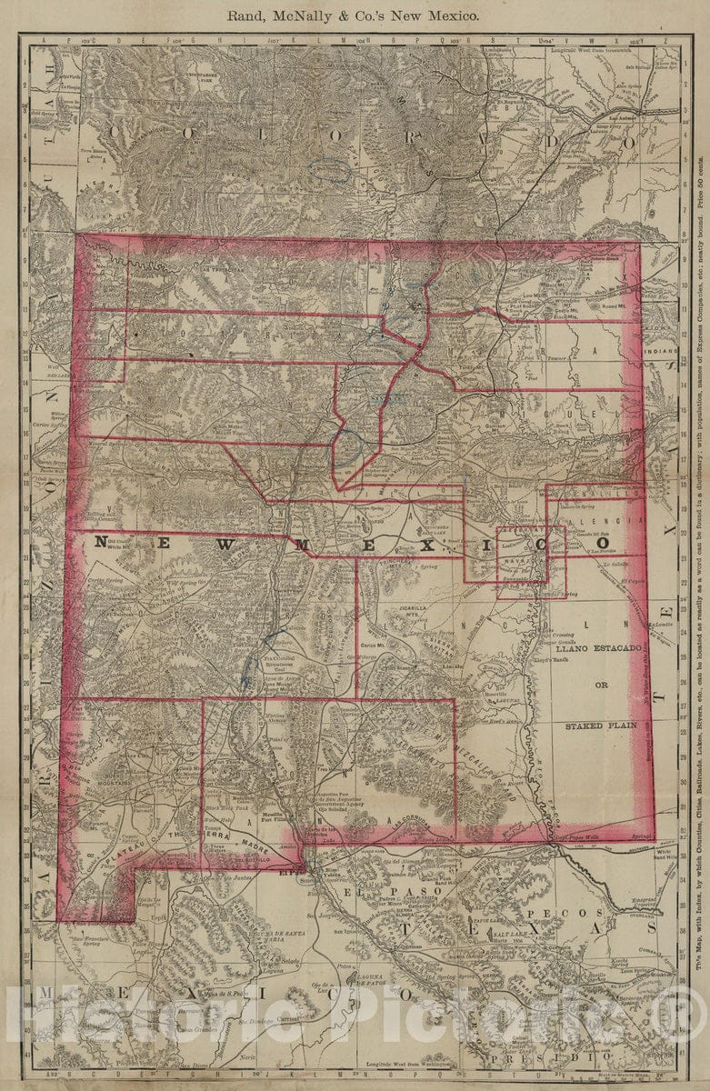 New Mexico - Railroad Map, 1880 - Rand McNally Historical Reproduction