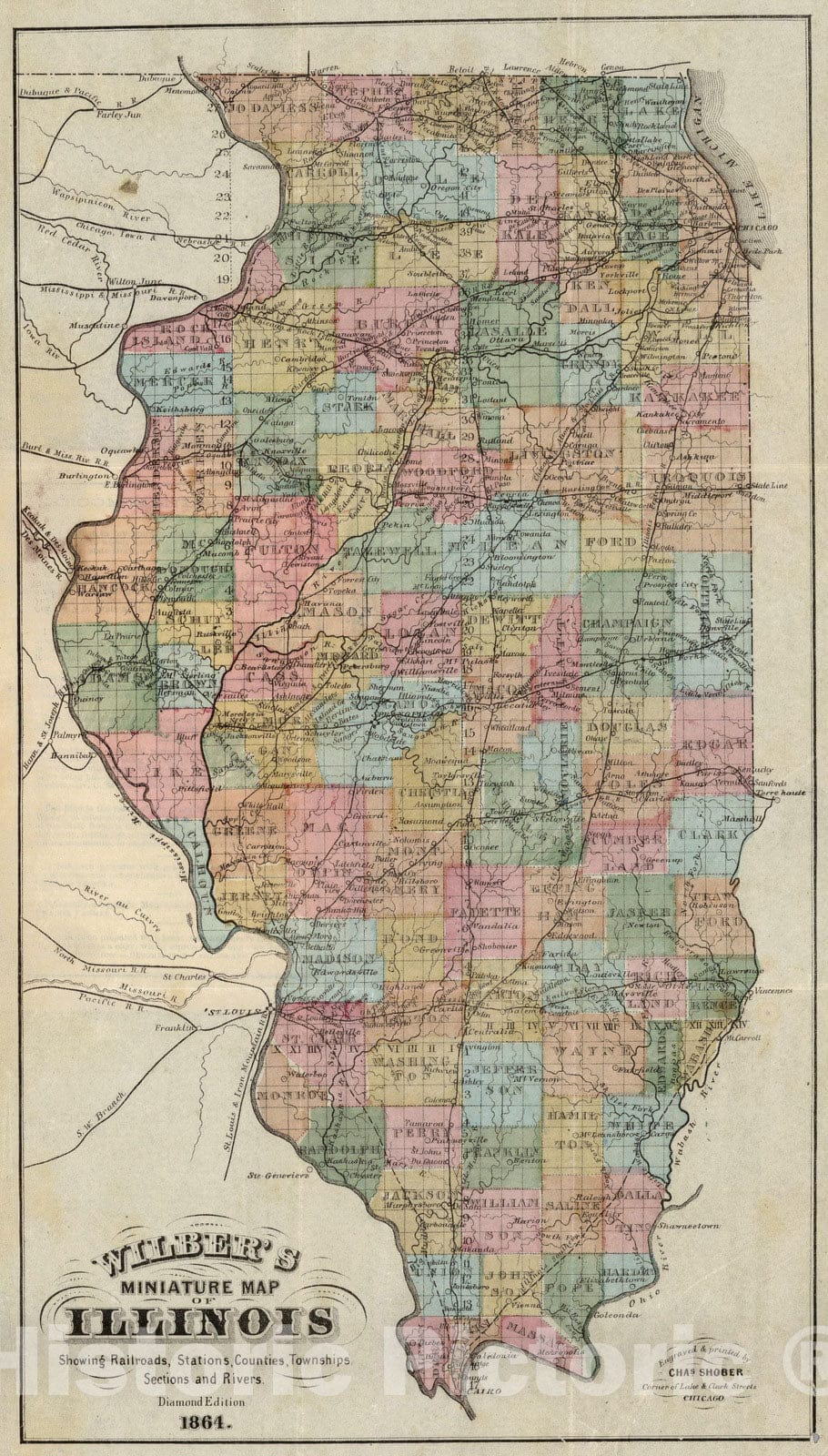 Historic Map : 1864 Illinois - Vintage Wall Art