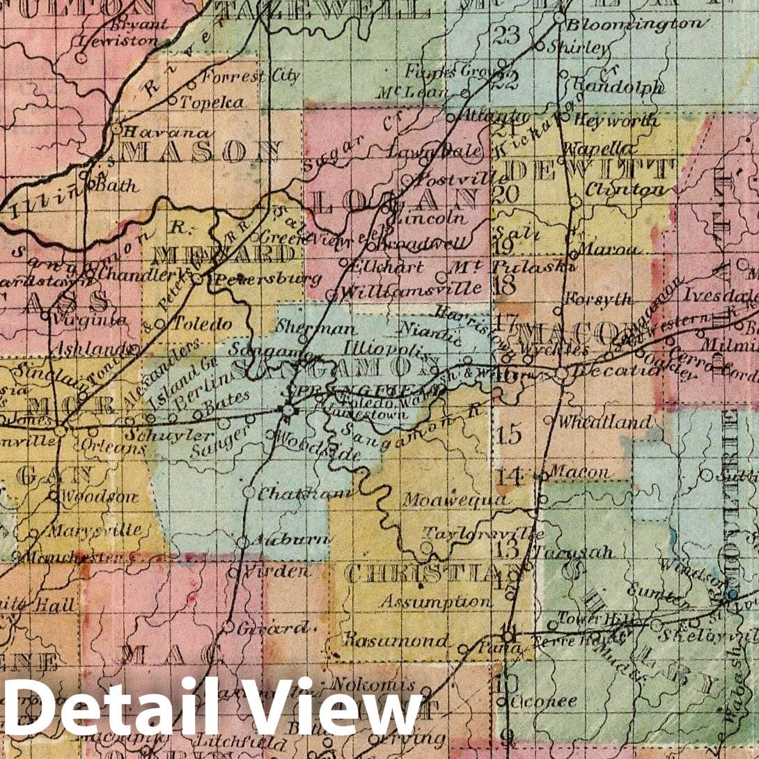 Illinois - Railroad Map, 1864 - Historical Map Print