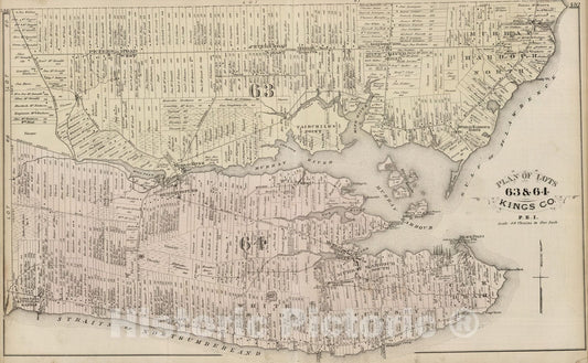 Historic Map : 1880 Plan of Lots 63 & 64, Kings Co, P.E.I. - Vintage Wall Art