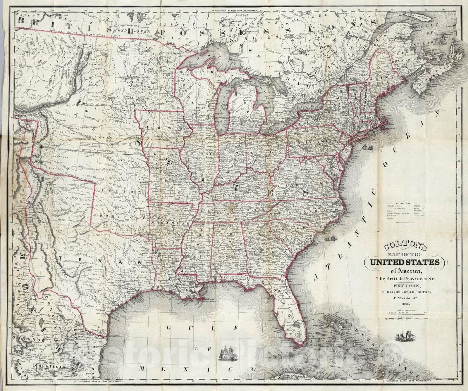 Historic Map : 1848 Map Of The United States of America - Vintage Wall Art