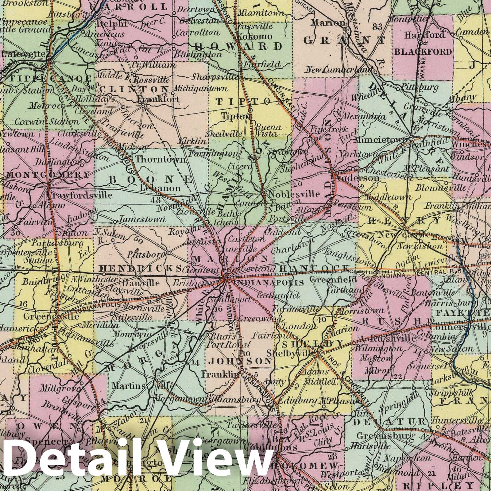 Indiana - Railroad Map, 1855 - Historical Map Print