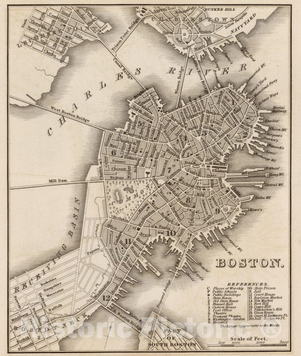 Historic Map : Guide Book - 1834 Boston - Vintage Wall Art
