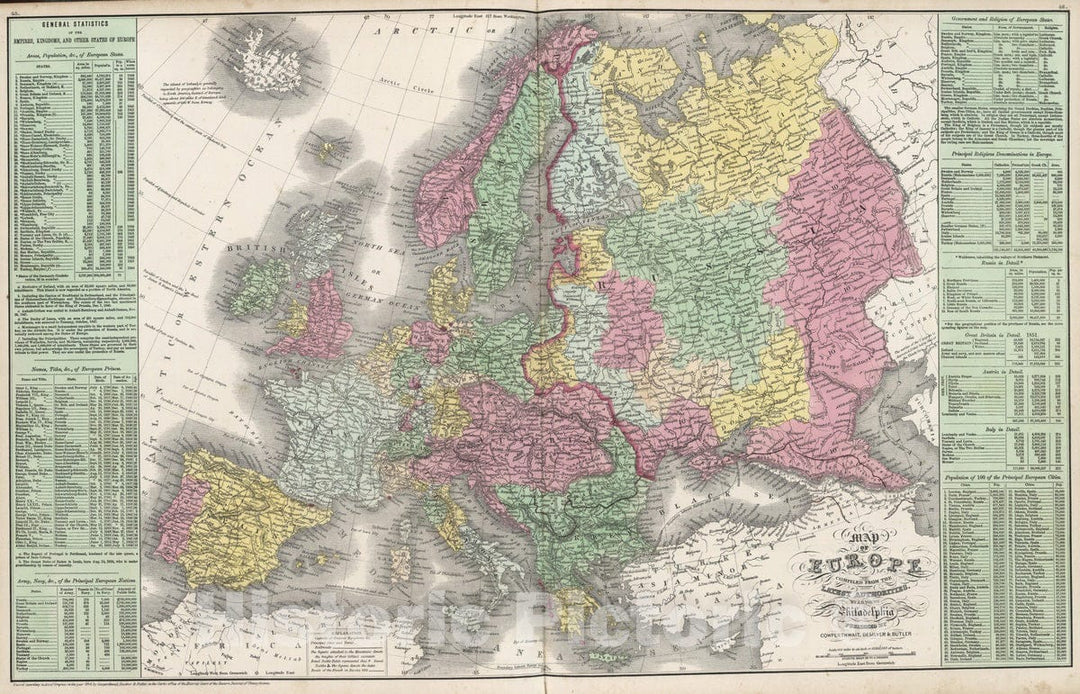 Historic Map : 1855 Map of Europe : Vintage Wall Art