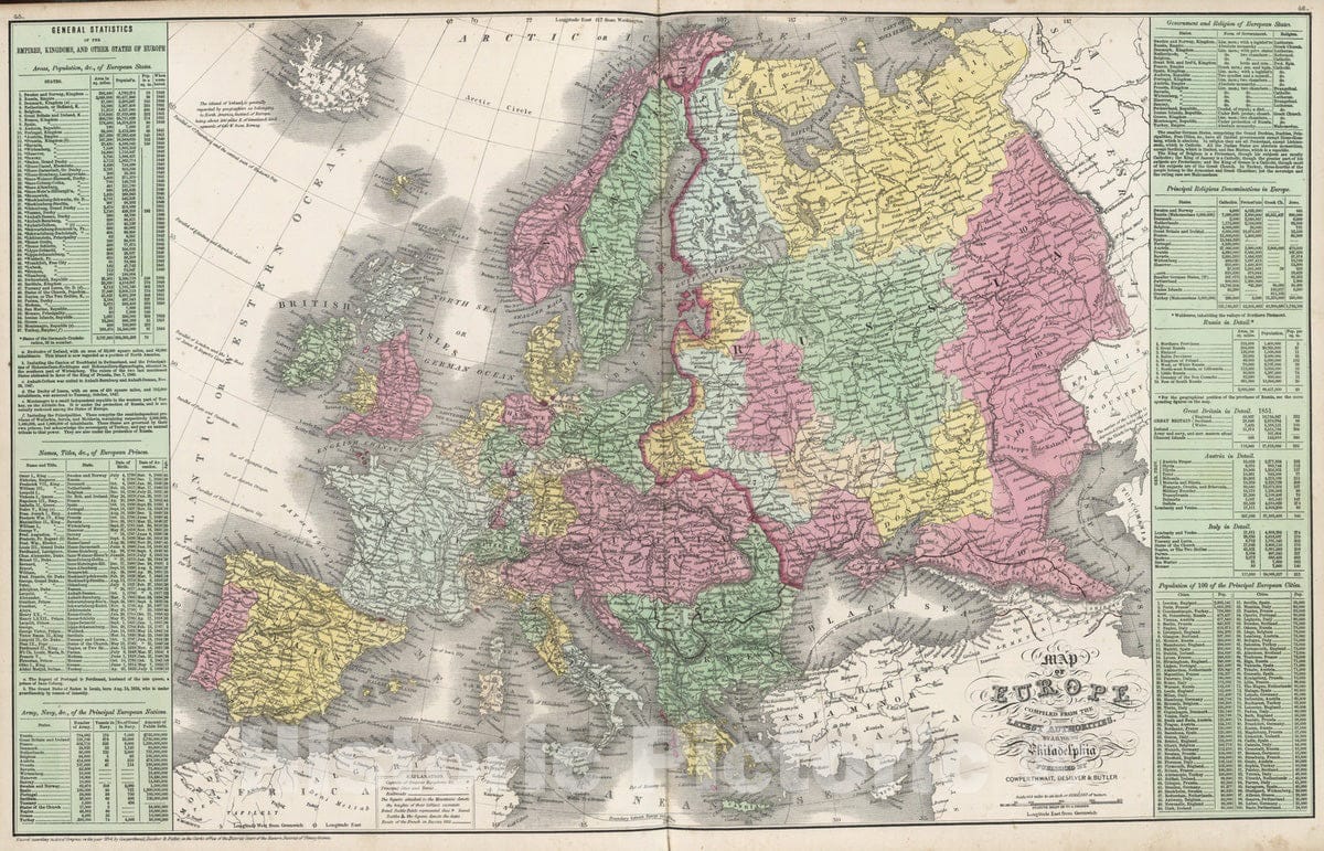 Historic Map : 1855 Map of Europe : Vintage Wall Art