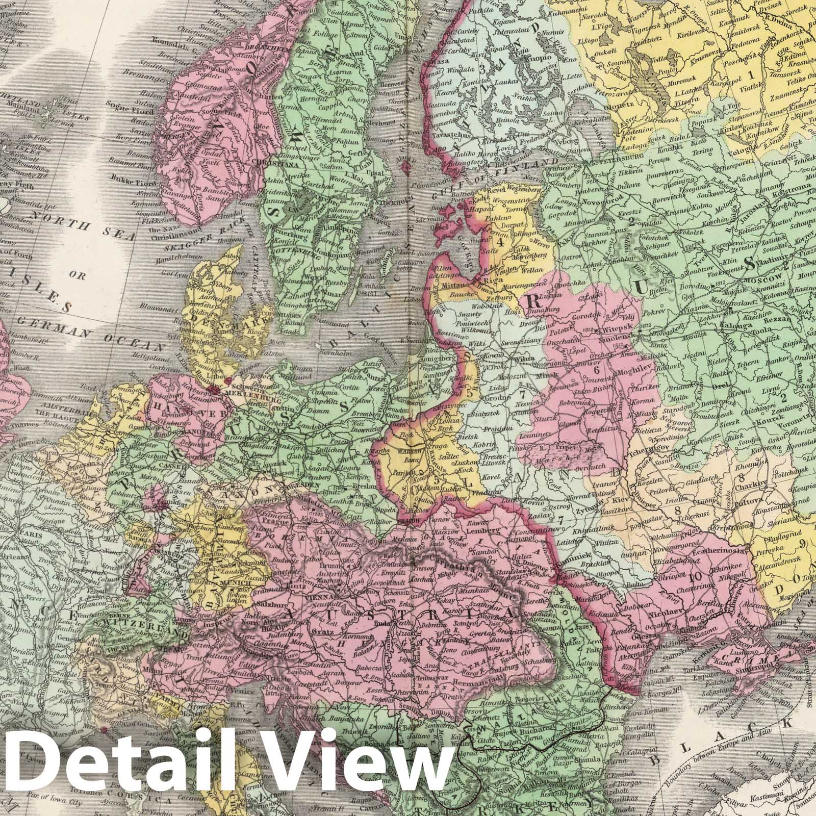 Europe - Railroad Map, 1855 - Historical Map Print