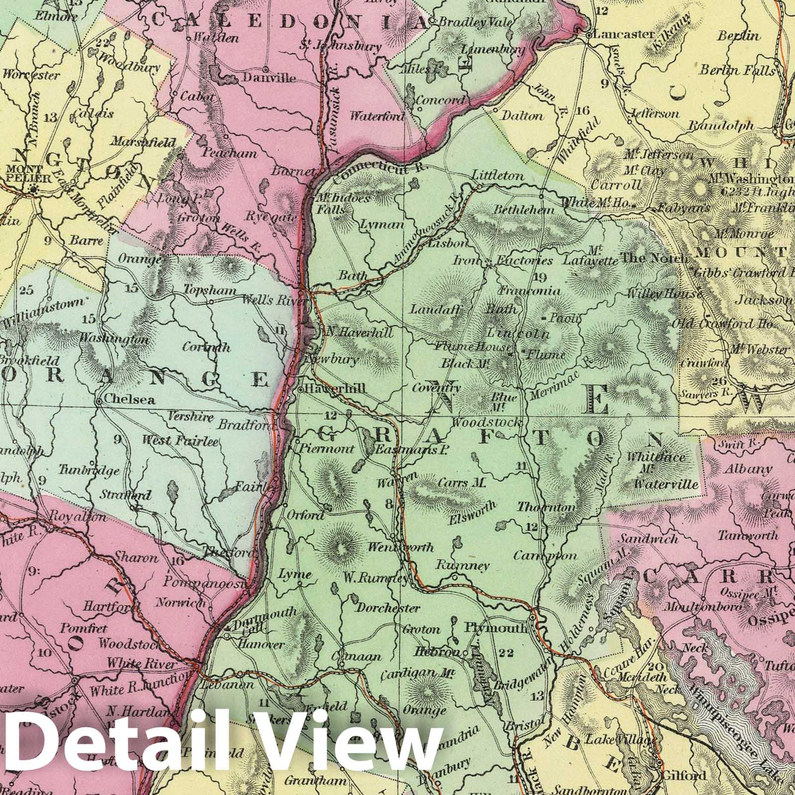 New Hampshire and Vermont - Railroad Map, 1855