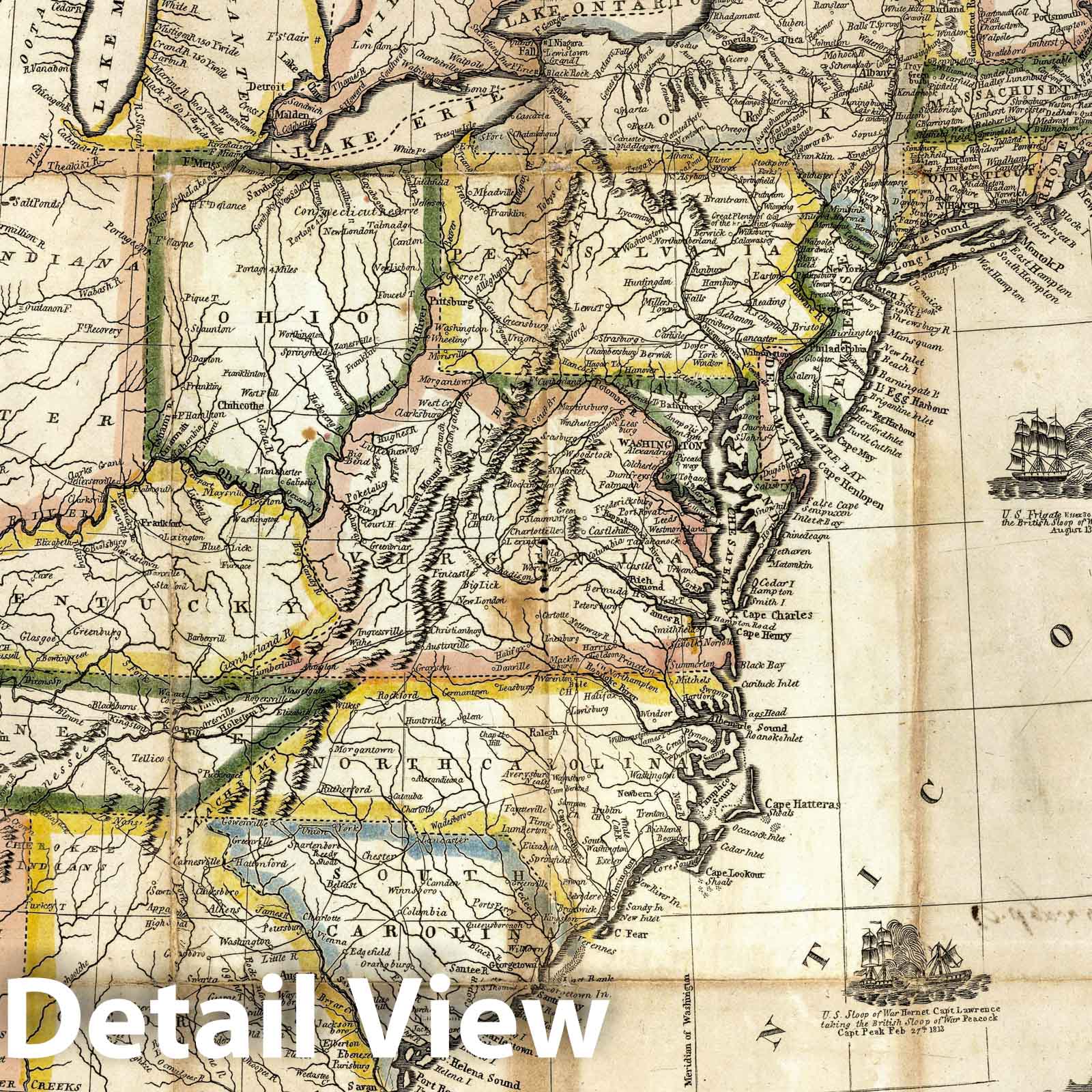 United States 1813 Historical Map Print - Shelton & Kensett Pocket Map