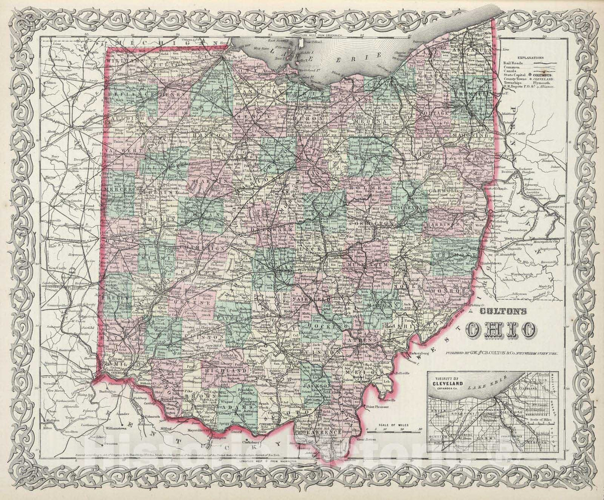 Historic Map : 1874 Ohio. v2 - Vintage Wall Art