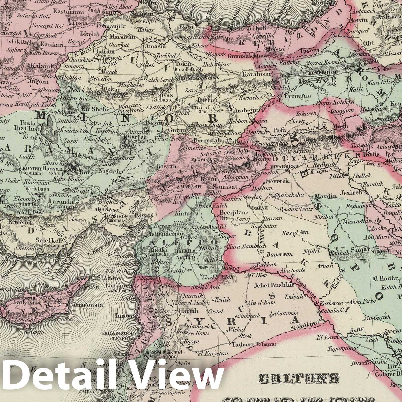 Turkey in Asia and the Caucasian Provinces of Russia, 1874 - Historical Map Print