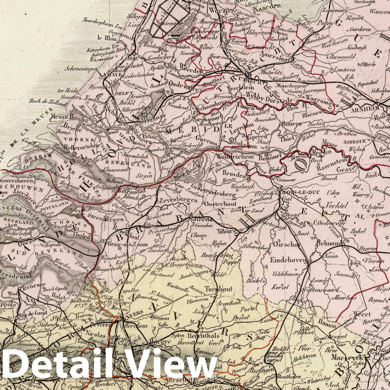 Netherlands, Belgium, and Luxembourg - Railroad Map, 1875